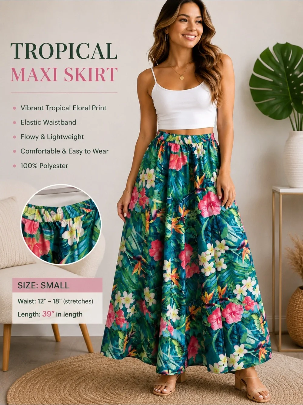Rachel Zoe Full Size‎ Maxi Skirt Tropical Bright Vacation Billowy Small NWOT